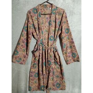 Earthbound Trading Company 100% Silk Kimono Robe Made In India Size Sm